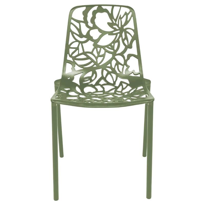 Devon Aluminum Floral Cutout Stackable Dining Chair for Dining Room, Patio, or Garden