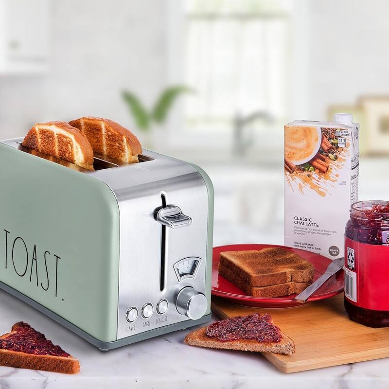 Rae Dunn Toaster, Stainless Steel 2 Slice Square Toaster, Wide Slot with 5 Browning Levels, with Bagel, Defrost
