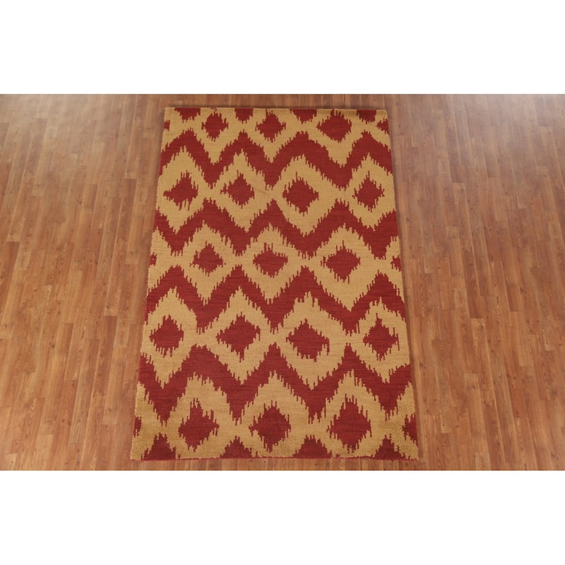 Hand Knotted Oriental 100% Wool Carpet Modern All-Over Yellow & Gold Gabbeh Area Rug - 8' 0'' X 5' 2''