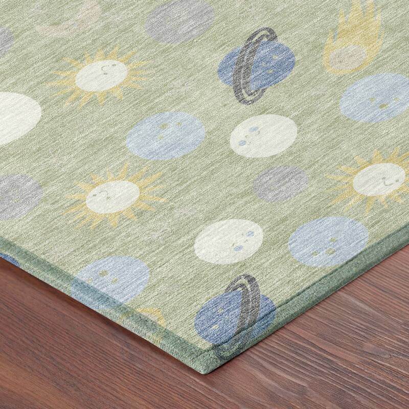 Machine Washable Indoor/ Outdoor Planets Comets Chantille Rug