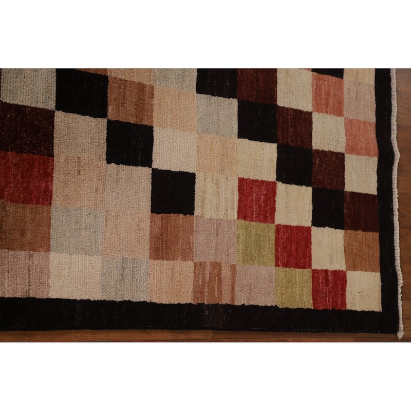 Modern Checkered Gabbeh Kashkoli Area Rug Hand-knotted Wool Carpet - 5'0" x 6'2"