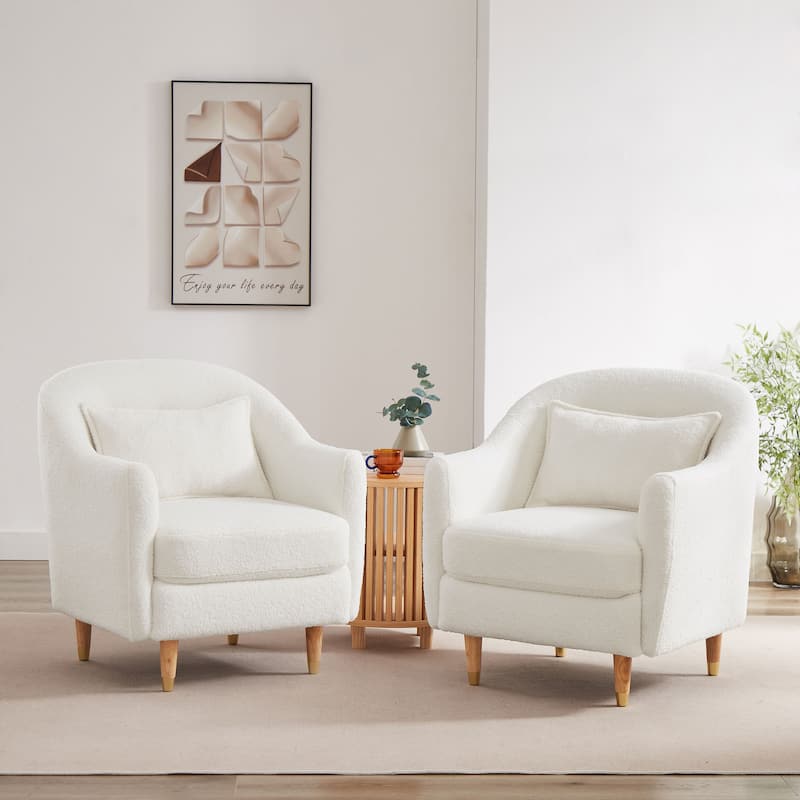 VANOMi 28.34''W Set Of 2 Accent Armchair, Velvet Barrel Chair with Solid Wood Legs