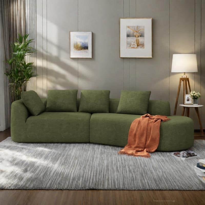 116" Pearl Upholstery Curved Sectional Sofa with Chaise Lounge, High-Density Compressed Sponge Design