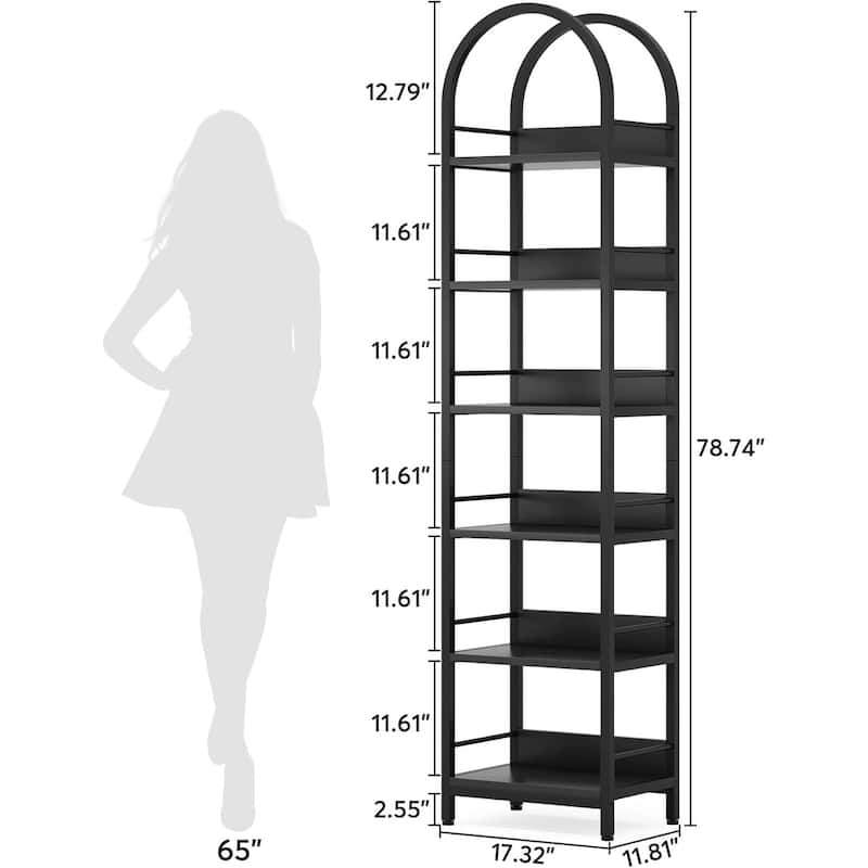 6 Tiers 78.7" Tall Narrow Arched Open Bookshelf