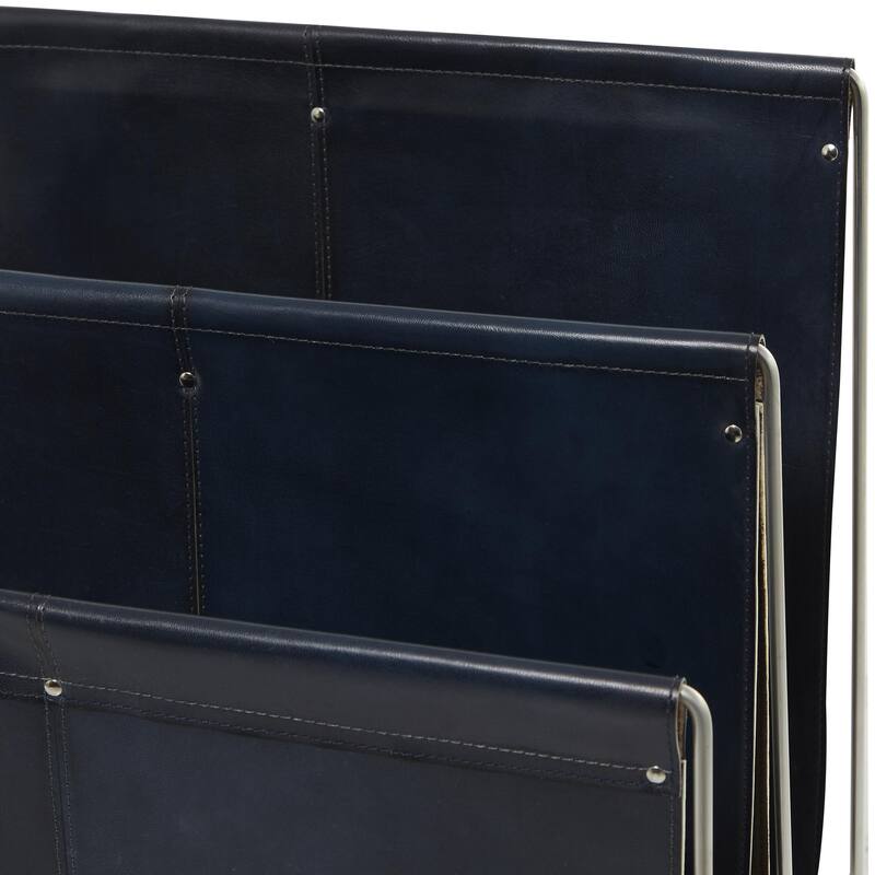 Leather 3 Slot Magazine Holder with Metal Stand - Dark Blue or Brown - Roche River Decor