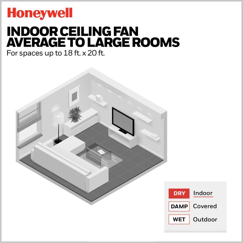 52" Honeywell Carnegie Style Indoor LED Ceiling Fan with Light, Remote Control, Dual Mounting Options, Dual Finish Blades