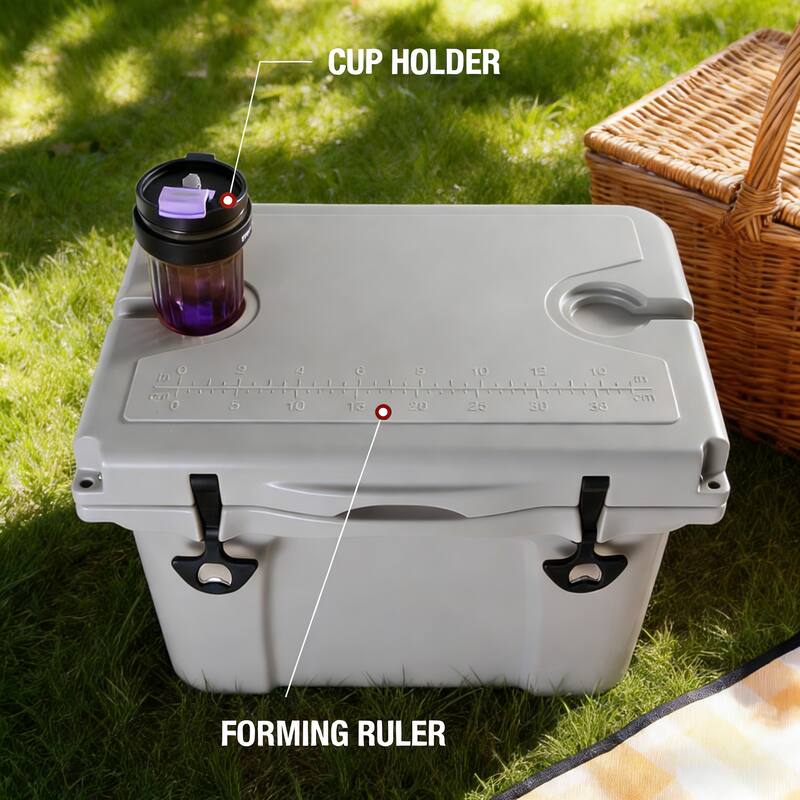 25QT Portable Cooler, Insulated Hard Cooler with Bottle Opener, Cup Holder, Forming Ruler, Travel, Beach, Camping, Fishing
