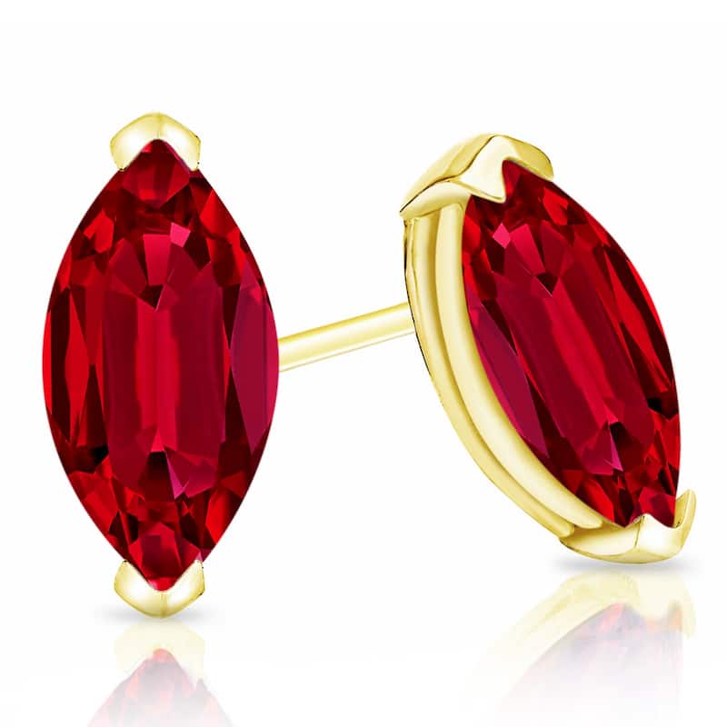 Auriya 14k Gold Lab Grown Gemstone Ruby Stud Earrings Marquise 0.25 to 5.00 ct. tw. V-End Prong Push-Back