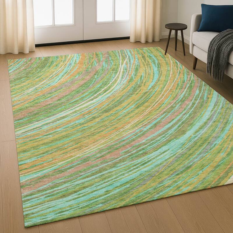 Premium Washable Super Soft Contemporary Horizon Mayfield Rug - Green - 5' x 7'6"