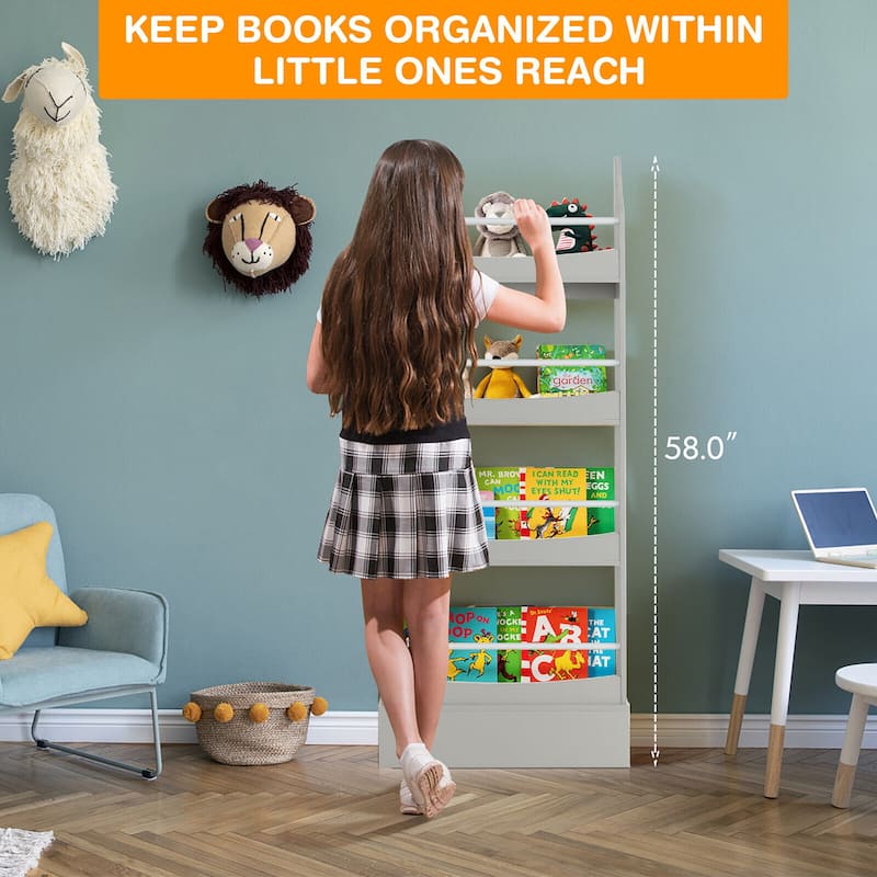 Gymax 4-Tier Kids Bookshelf Toy Storage Bookcase Rack Wall w/
