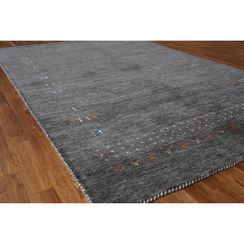 Hand Knotted Oriental 100% Wool Carpet Tribal Tribal Greys & Charcoal Gabbeh Area Rug - 7' 8'' X 5' 0''