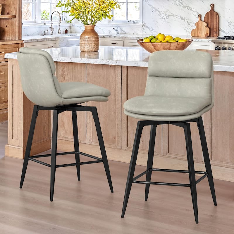 Upholstered Faux Leather Bar Stools with Back and Metal Legs Set of 2/3/4, 26" H Seat Height, 360° Swivel Bar Stools Brown - Grey - Set of 2
