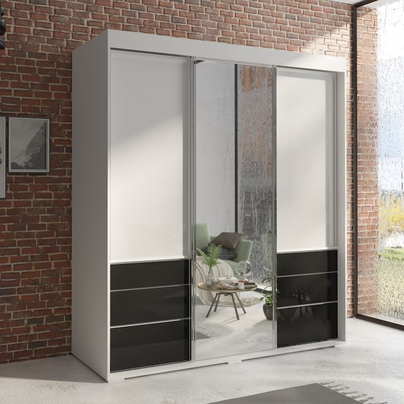 Monaco 3-door Modern 71-inch Wardrobe with Mirror