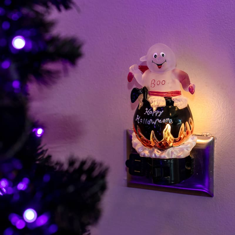 Novelty Lights LED Ghost in Gauldron Halloween Night Light with Swivel Plug