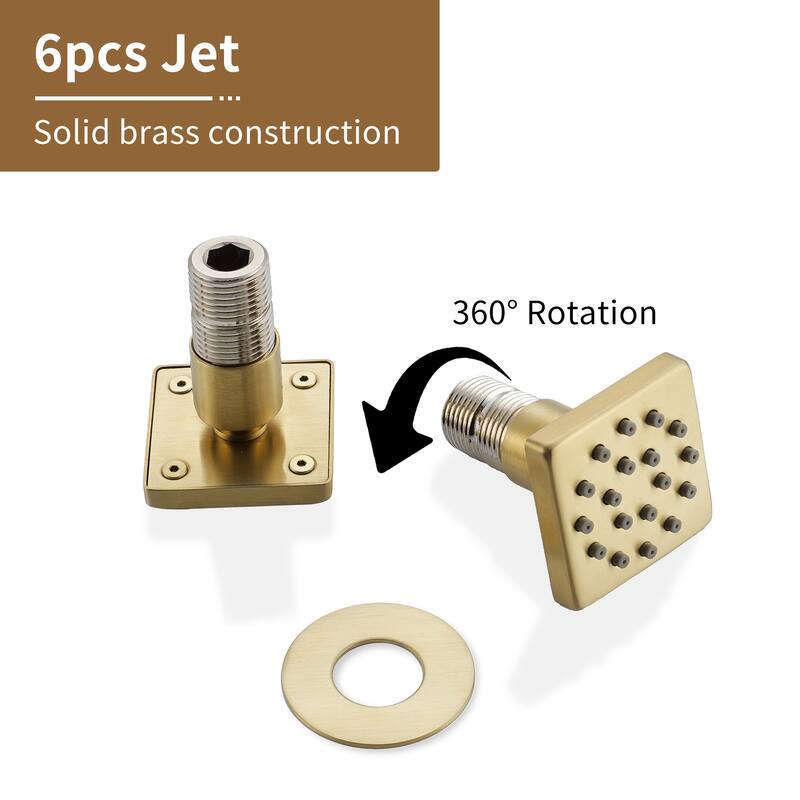 3-Function 12-Inch Ceiling-Mounted Thermostatic Shower System in Brushed Gold with Square Shower Head