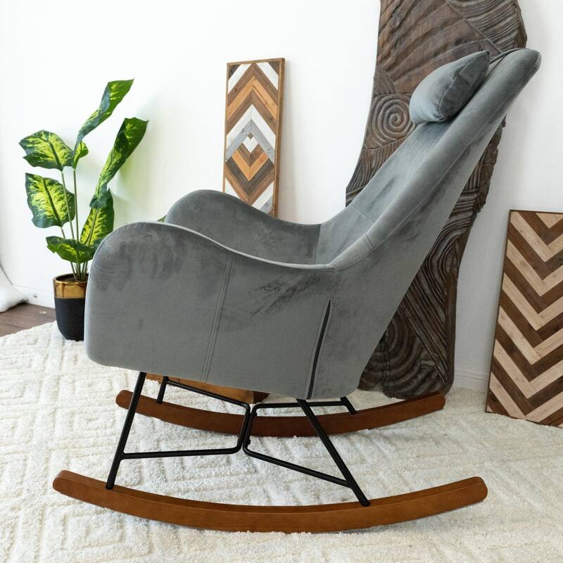 Grey Velvet Rocking Chair, Comfort and Style, Velvet, 38.5"H x 27.5"W x 36"D for Living Room Bedroom Waiting Room