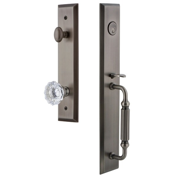 Grandeur FAVFGRFON_ESETD_NA Fifth Avenue Solid Brass Rose Dummy Full Plate "F" Grip Handleset with Fontainebleau Crystal Knob