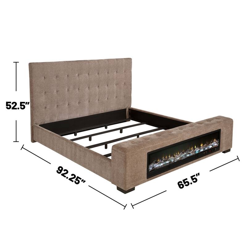Upholstered Queen Audio Flame Visualizer Bed with Tufted Headboard in Brown