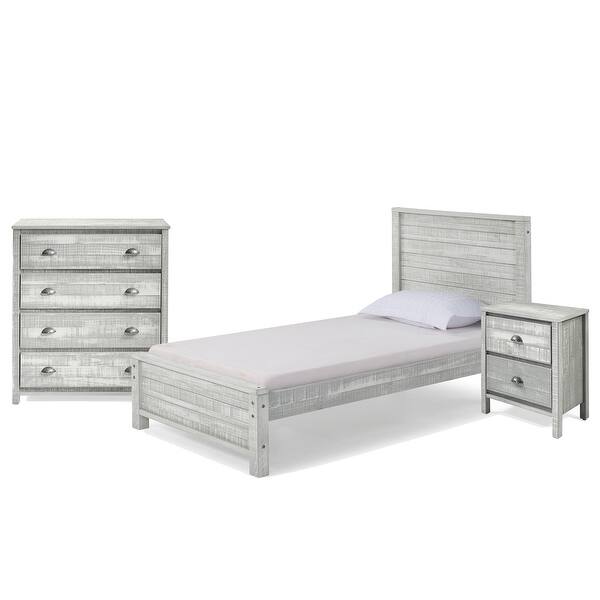 Taylor Olive Cornelia 3 Piece Wood Bedroom Set With Twin Panel Bed Nightstand And 4 Drawer Chest Rustic Gray Overstock 31297513