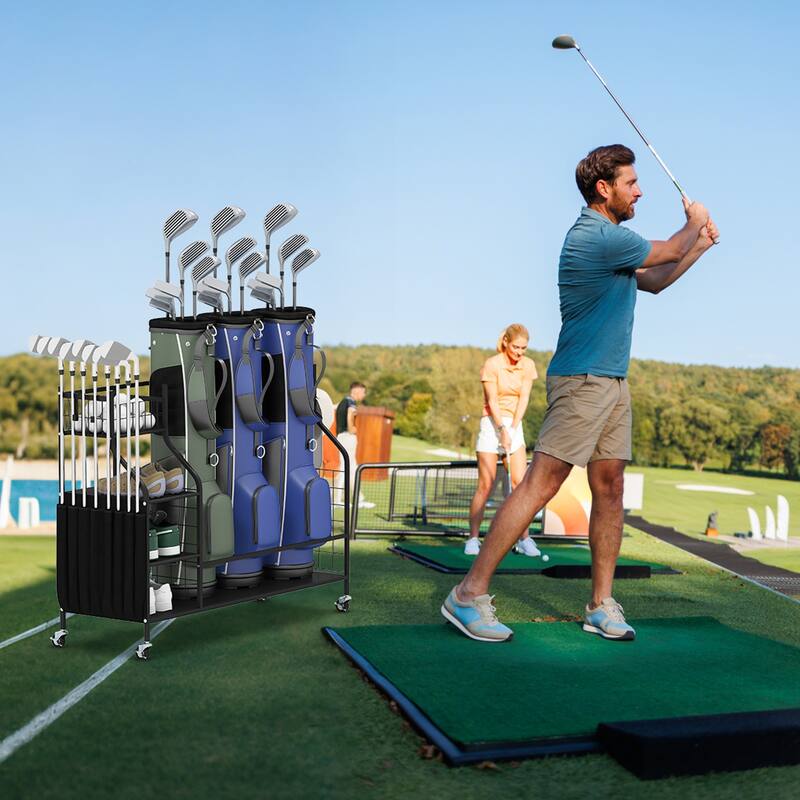 Gymax Golf Bag Organizer 3 Golf Bag Stand for Clubs Balls and Golfing