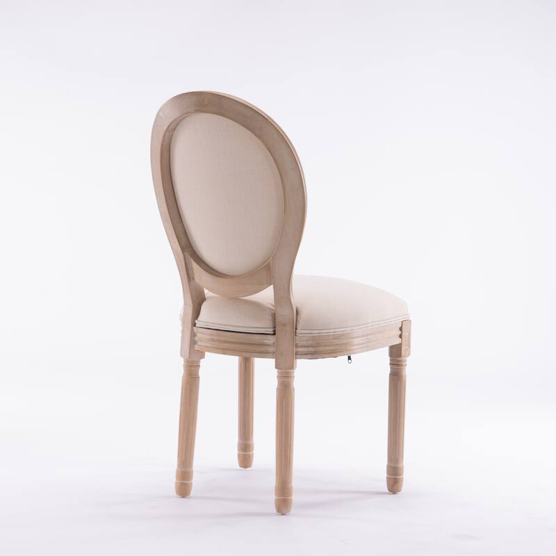 Anmytek French Style Oval Back Dining Chairs Set of 2 Solid Wood Frame Linen Upholstered Beige