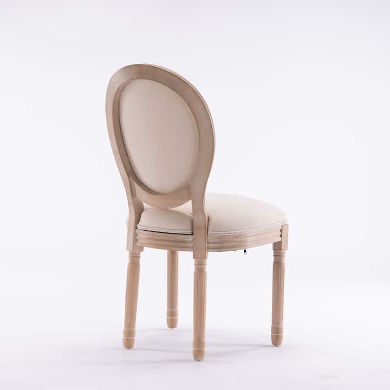 French Style Solid Wood Frame Antique Painting Linen Fabric Oval 2 Chairs