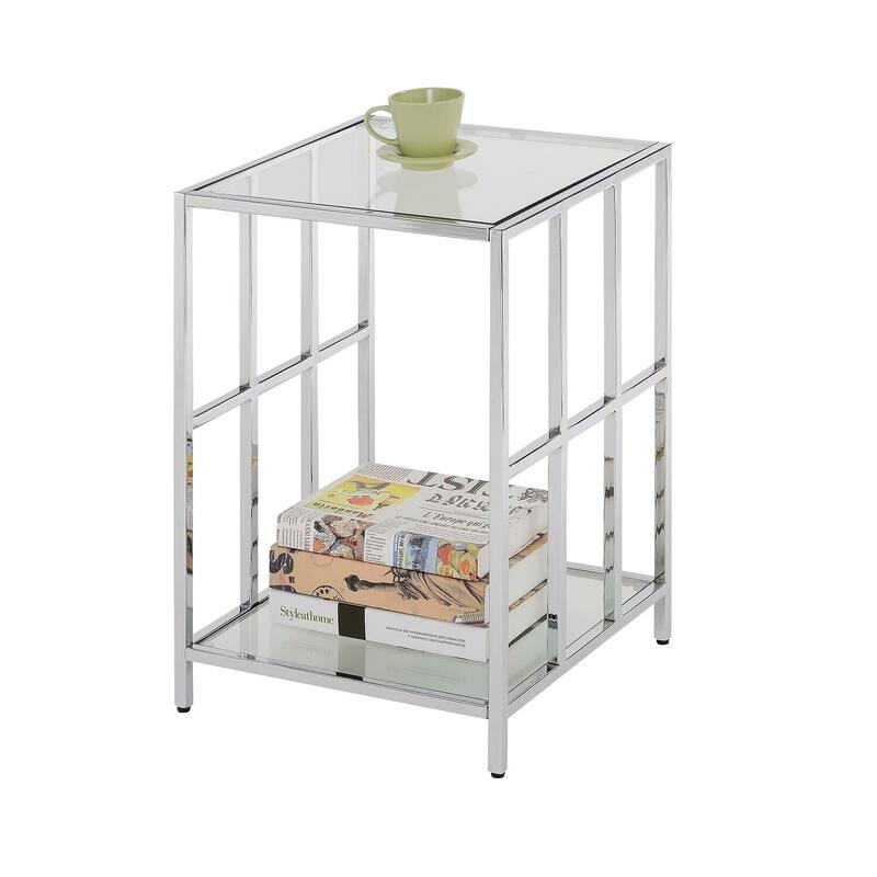 Glass End Table with Sleek Frame and Smooth Clear Surface, Contemporary Accent Side Table for Modern Living Room or Office