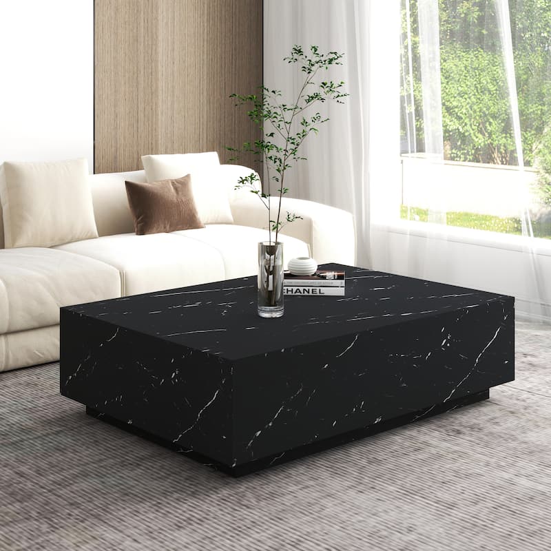 Faux Marble Solid Block Rectangular Coffee Table - Black