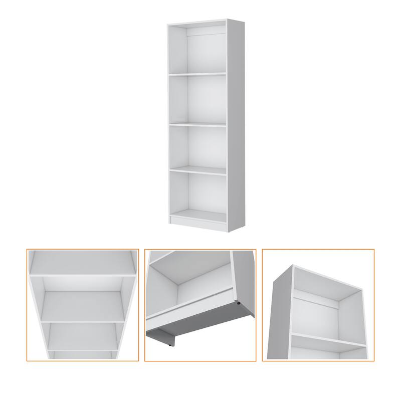 HomeRoots 71" White Wood Four Tier Bookcase