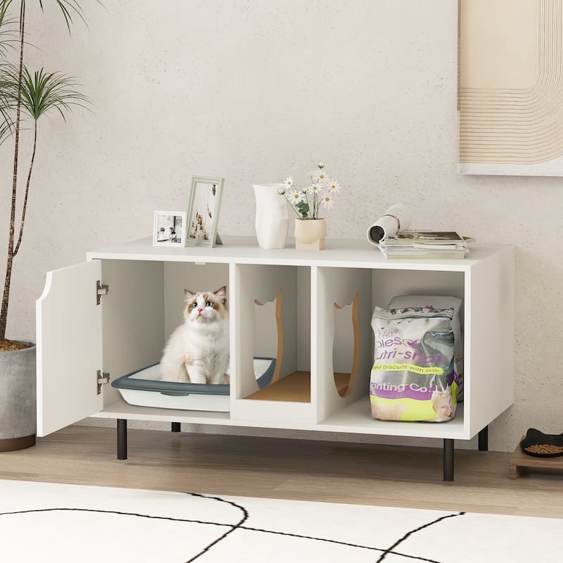 40 Inch Cat Litter Box Cabinet for 2 Cats, Hidden Washroom Enclosure - 40" x 21" x 22"