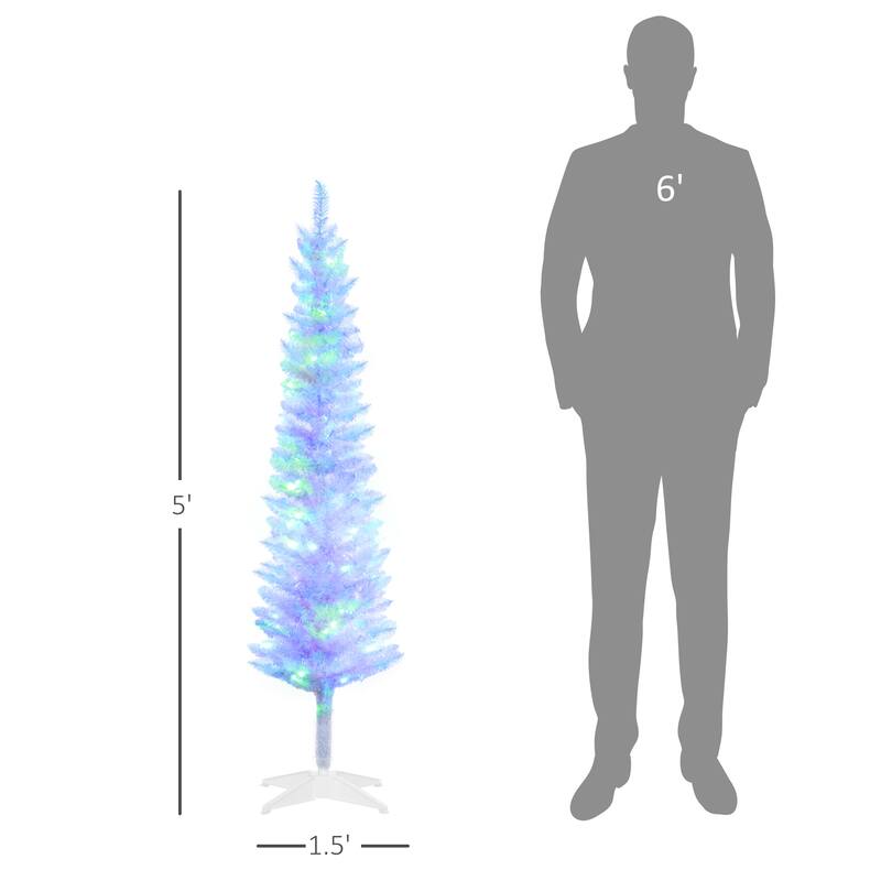 HOMCOM Pre-Lit Pencil Christmas Tree - Colorful LED Lights, White Branches