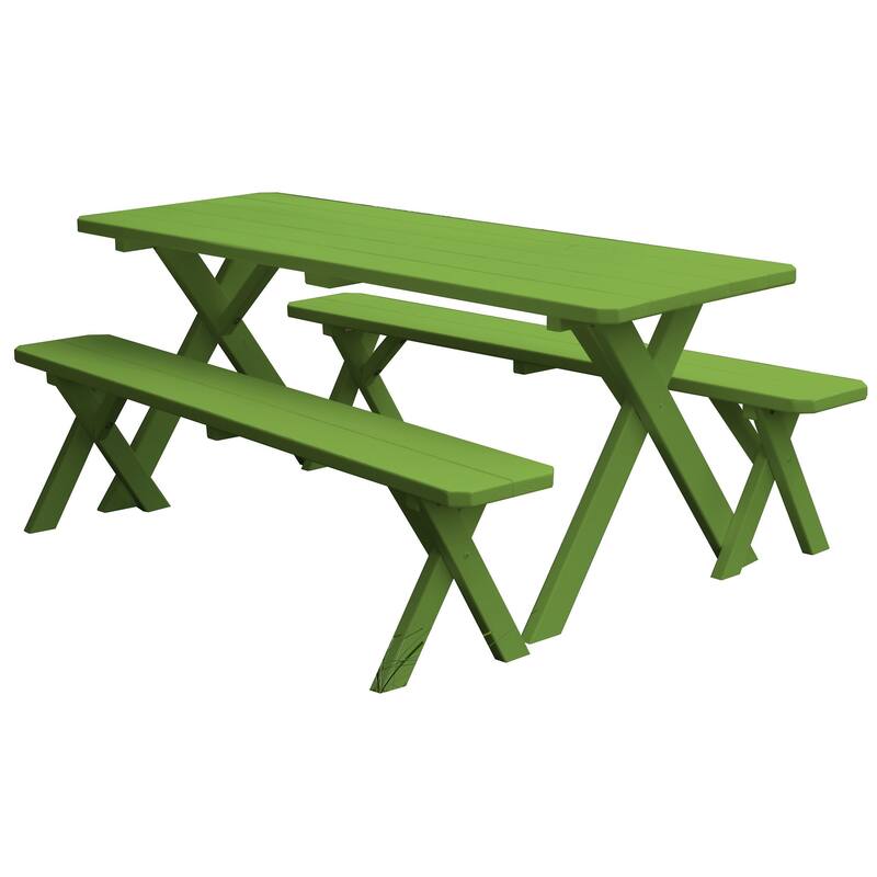 Pine 5' Cross-Leg Picnic Table with 2 Benches - Lime Green