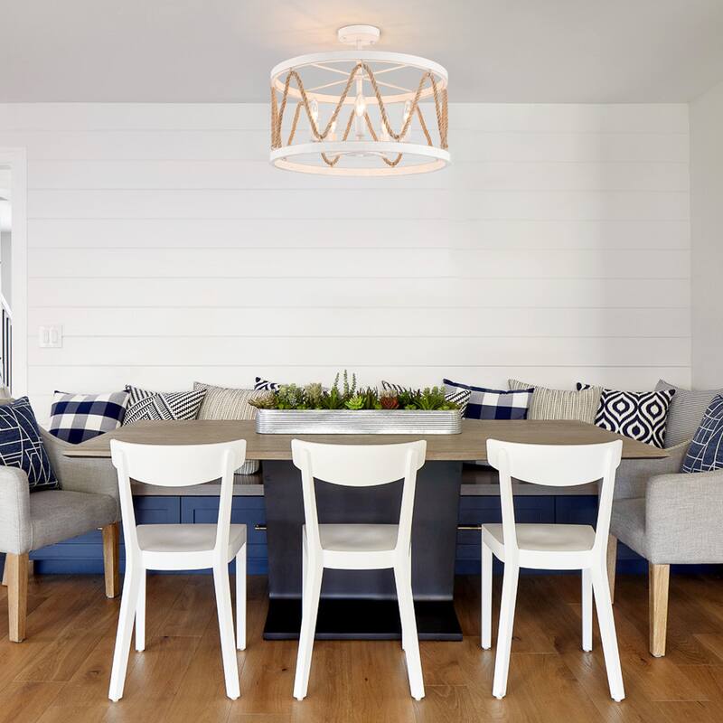 19.68 in. 5-Light Metal Hemp Rope Candlestick Semi-Flush Mount Light Ceiling Light for Kitchen Island