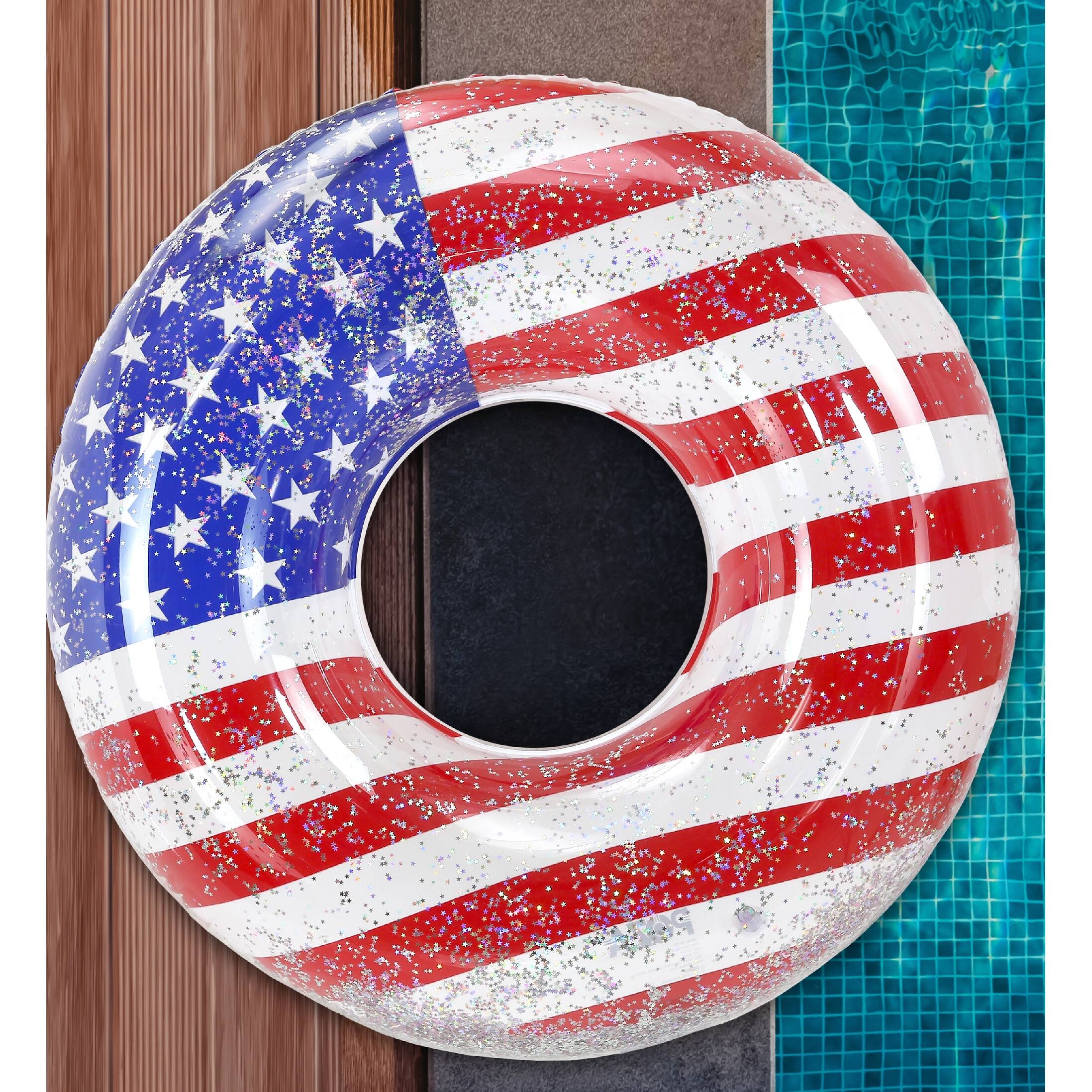 POZA Inflatable USA Flag Giant Pool Float Tube with Sparkle Confetti ...