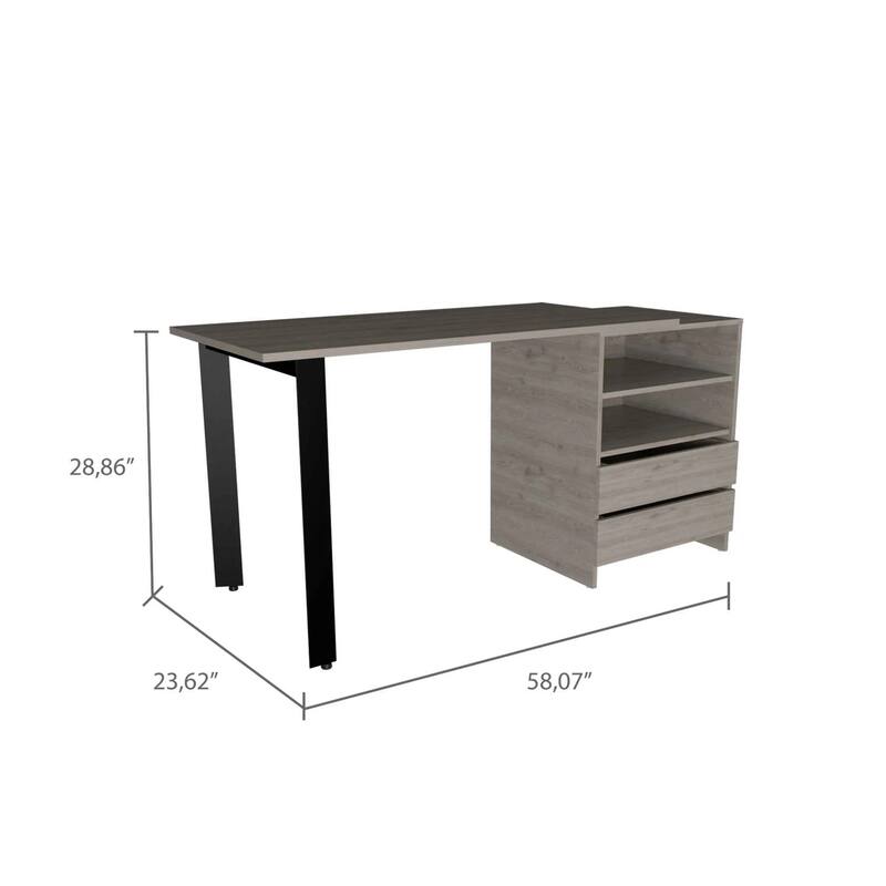 Karachi Desk - Modern Office Writing Table with Drawers & Shelves - Gray Finish