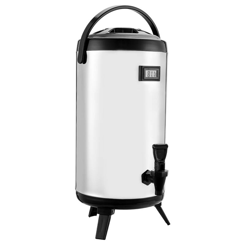 2.4 Gal Stainless Steel Insulated Beverage Dispenser with Spigot for Hot Cold Drink Server - 9.45 x 9.45 x 21.06 inch