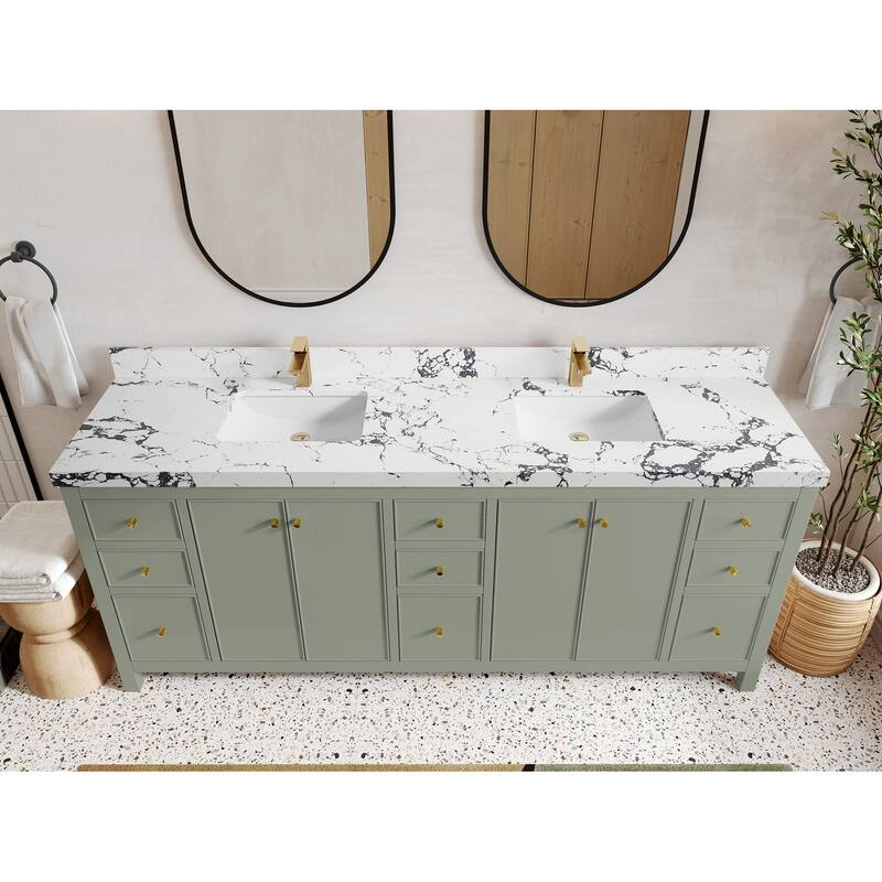 Willow Collections 84 in. W x 22 in. D Chicago Double Bowl Sink Bathroom Vanity with Countertop - 2"Viola Night - Evergreen