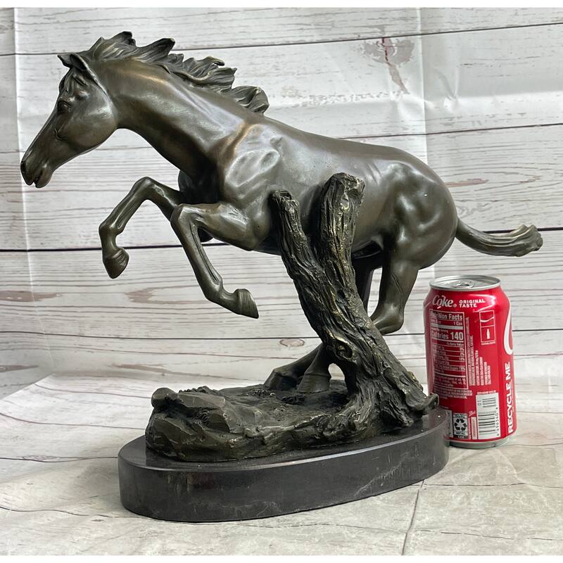 Running Galloping Wild Imitative Horse Mustang Bronze Sculpture Statue Figure Decor On Marble Base