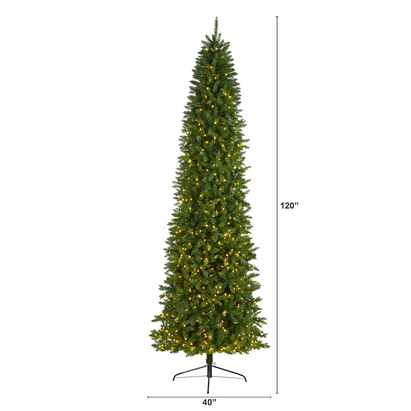 10' Pre-Lit Slim Mountain Pine Artificial Christmas Tree, Warm Clear LED Lights - over-10-feet