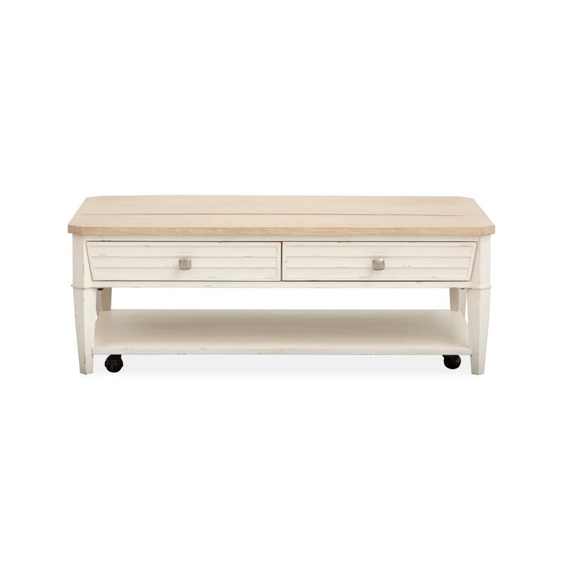 Salt Life Home Echo Isles Sea Pearl And Driftwood Lift Top Storage Cocktail Table With Casters - 50''W x 30''D x 17.75''H