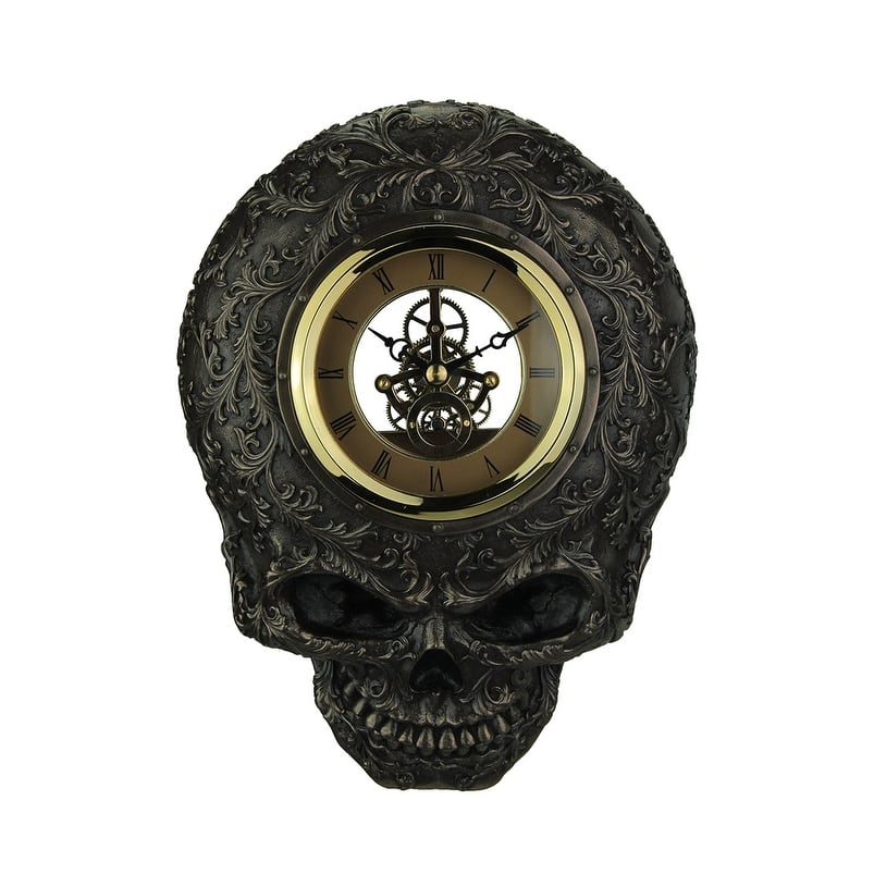 Flat Smiling Decorated Skull Transparent Face Wall Clock - 1.75 X 9.5 X 7 inches