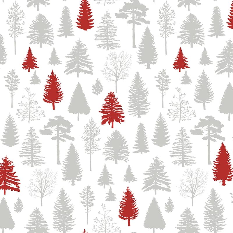 NextWall Winter Forest Christmas Peel and Stick Wallpaper - 20.5 in. W x 18 ft. L - Grey & Red