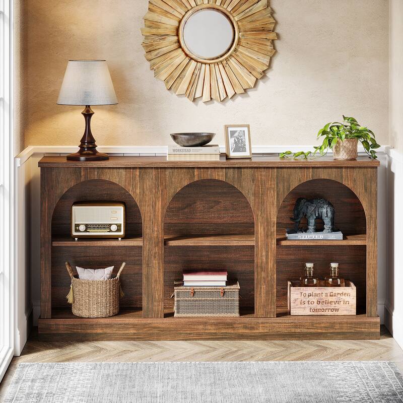 63-Inch Farmhouse Console Table with 3 Tier Storage