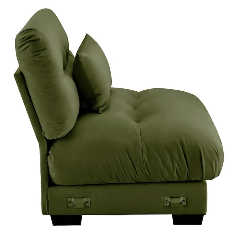 Velvet Upholstered Armless Sofa Chair with 1 Pillow