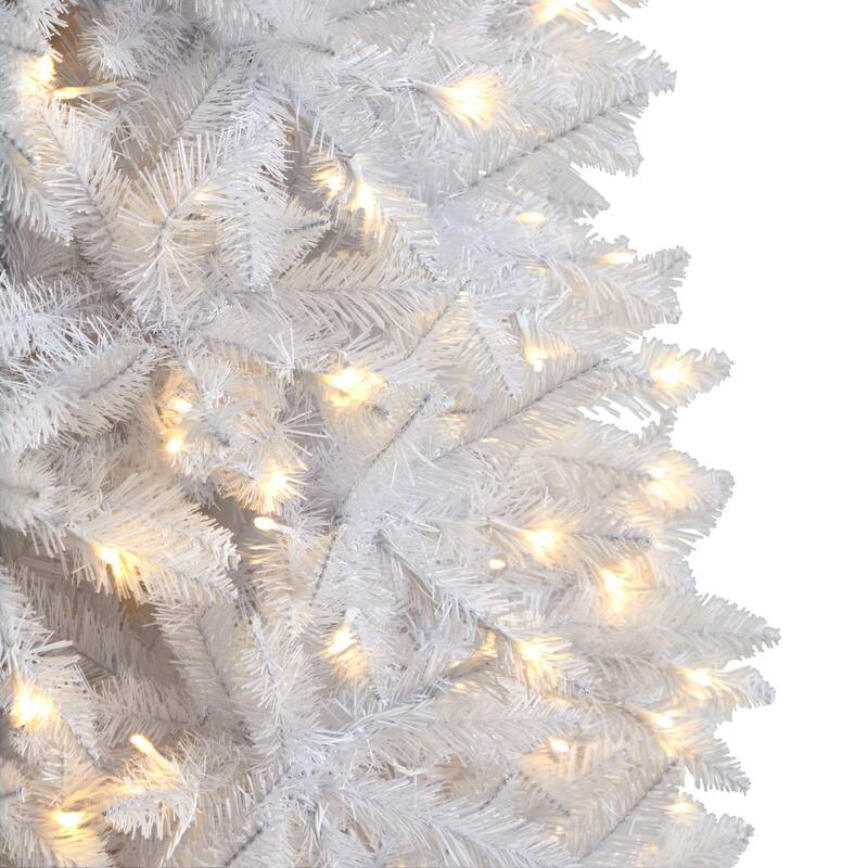 10ft White Christmas Tree Pre-Lit - Slim Artificial Tree with 800 Warm Lights & Bendable Branches - Holiday Decor - 120