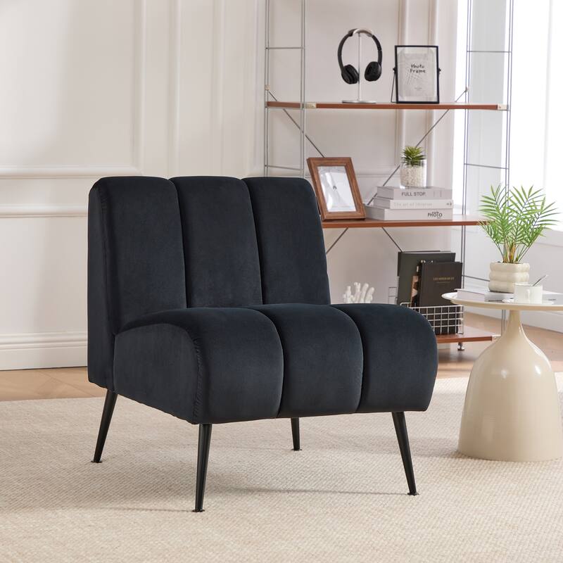 Velvet Upholstered Accent Chair, Ergonomic Lounge Reading Chair, Armless Chair with Metal Legs for Living Room, Bedroom