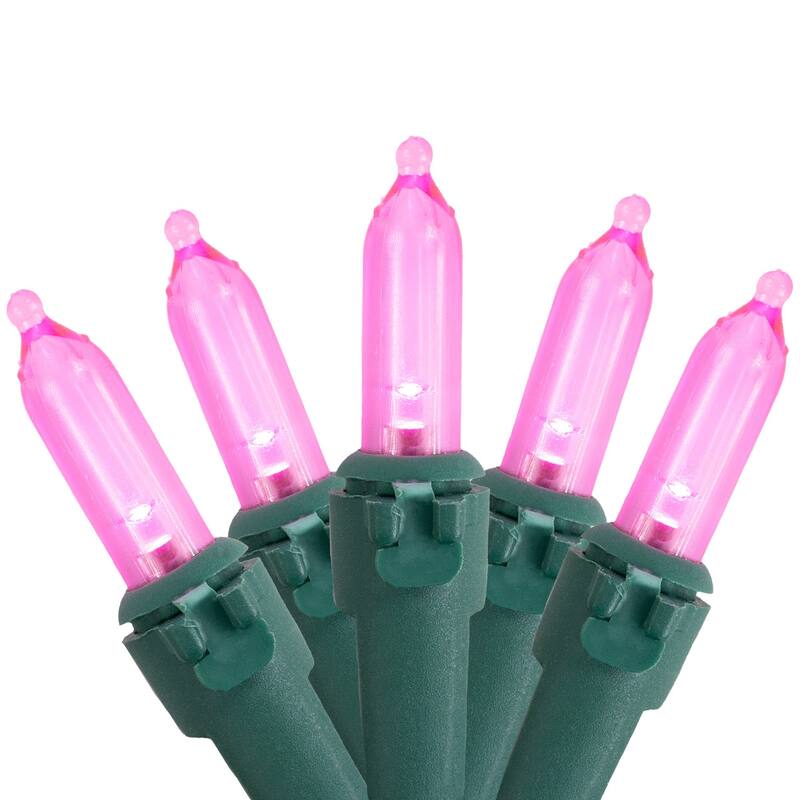 50ct Pink LED Mini Christmas Lights - 16.25 ft Green Wire