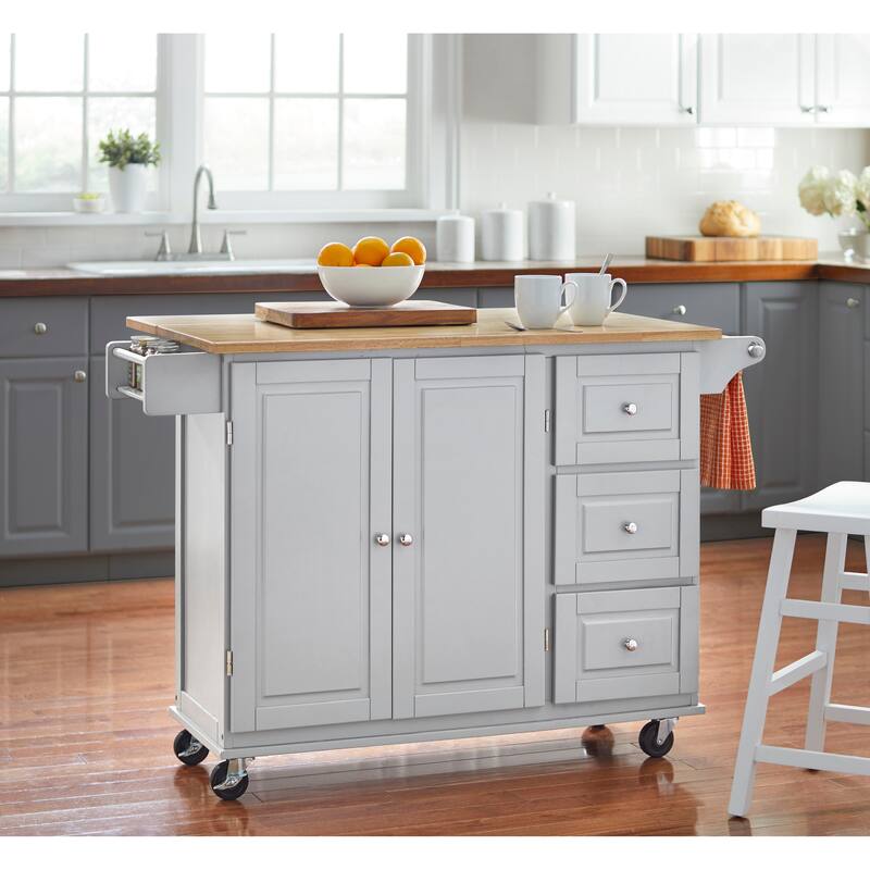 Simple Living 3-drawer Drop Leaf Kitchen Cart - Light Grey