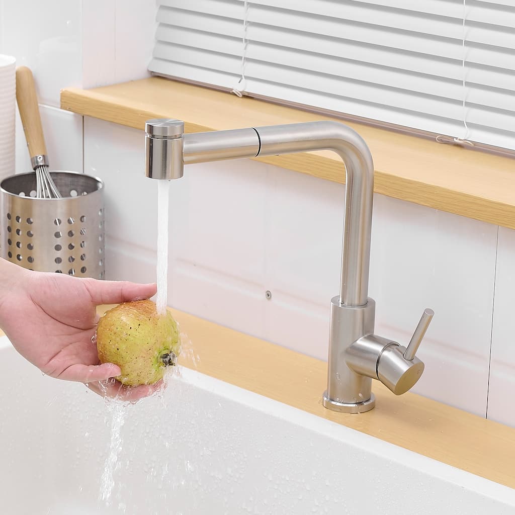 Brushed Nickel Stainless Steel Pull-out Single Handle Kitchen Faucet