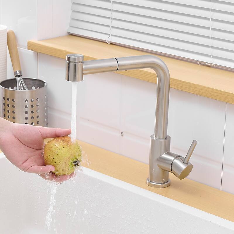 Modern Single Handle Single Hole Bathroom Sink Faucet with Pull Out Sprayer for Easy Rinsing and Cleaning